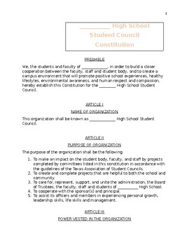 Preview of Student Council Constitution: Useful At All Levels