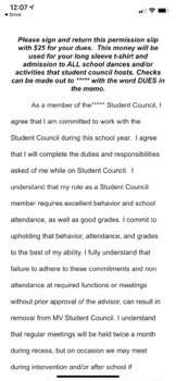 Preview of Student Council Permission Slip