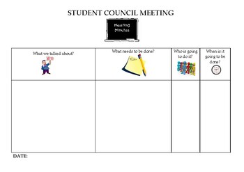 Preview of Student Council meeting minutes template (editable resource)