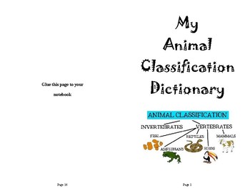 Preview of Student Created Animal Classification Dictionary