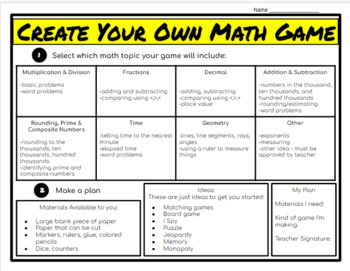 Preview of Student Created Math Review Game