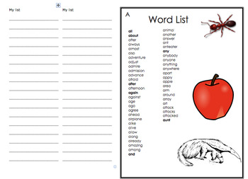 Preview of Student Creative Writing Word List Booklet 35 Page Booklet -