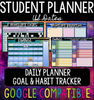 Preview of Student Daily Planner & Monthly Goals - Gilded Gold Theme - US Dates