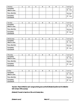 Preview of Student Daily Report Card and Contract