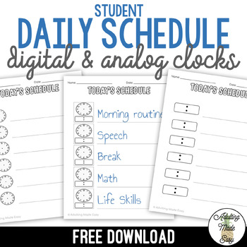 Preview of Student Daily Schedule with Digital & Analog Clocks