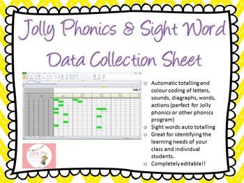 Preview of Student Data Collection Sheet- Jolly Phonics, Sight Words EDITABLE