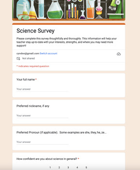 Preview of Student Data & Interest Surveys (Google form plus Google document)