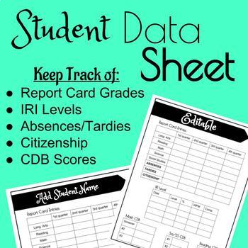 Preview of Student Data Sheet for Individual Tracking