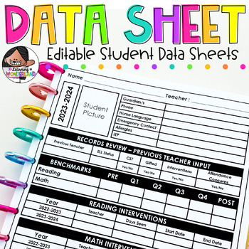 Preview of Student Data Tracking | Editable Data Sheet | Print and Digital