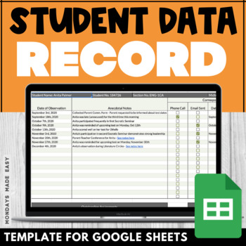Preview of Student Data Tracking Sheets - Anecdotal Observation Record for Google Sheets®