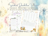 Student Day Planner Garden Theme Calendar Subject Tracker 