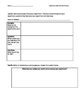 Student Designed Inquiry Experiment Self and Peer Critique | TpT