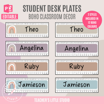 Student Desk Name Plates | Editable Classroom Labels | Boho Rainbow