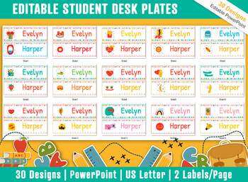Preview of Student Desk Plates, 30 Printable/Editable Abstract Shape Classroom Name Tags