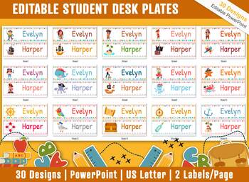 Preview of Student Desk Plates, 30 Printable/Editable Pirate Classroom Name Tags