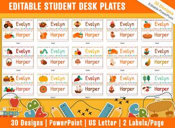 Preview of Student Desk Plates 30 Printable/Editable Thanksgiving/Fall Classroom Name Tags