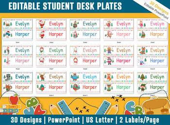 Preview of Student Desk Plates 30 Printable/Editable Winter/Christmas Classroom Name Tags