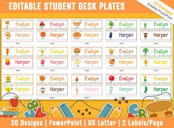 Preview of Student Desk Plates, 30 Printable/Editable funny Food & Drink Classroom Name Tag