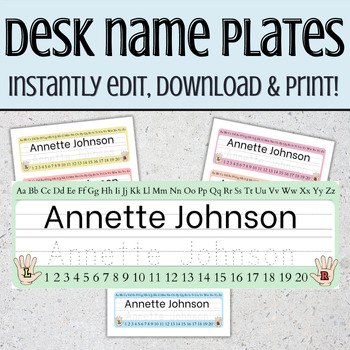 Preview of Student Desk Plates with Name Tracing, Alphabet, Numbers, Left & Right Hand