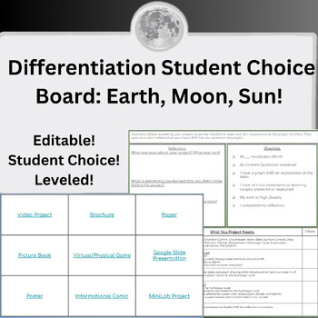 Preview of Student Differentiated Choice Board: Earth, Moon, & Sun!