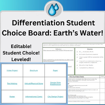 Preview of Student Differentiated Choice Board: Earth's Water