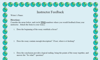 Preview of Student Editing Instructor Feedback Form