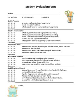 Preview of Student Evaluation Form for Conferences and Goal Setting