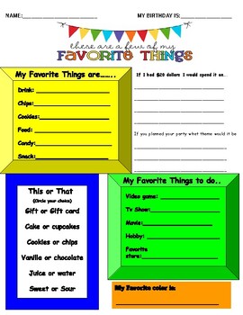 Preview of Student Favorite Things Questionare