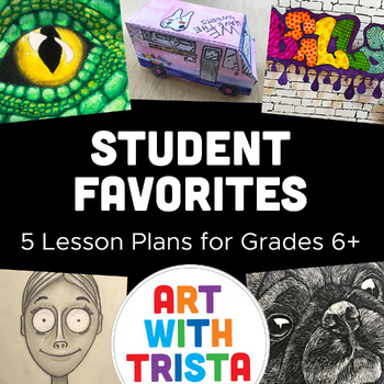 Preview of Student Favorites Art Lesson Bundle - Food Truck, Dragon Eyes, Tim Burton ...