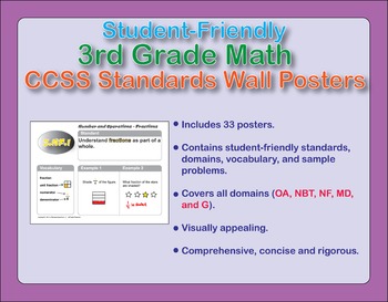 Preview of Student-Friendly 3rd Grade Math CCSS Standards Wall Posters