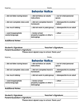 Preview of Student Friendly Behavior Notice & Reflection Form (Comportamiento y reflexion)