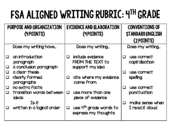 Student Friendly FSA Writing Rubric by Teaching toMorrow Today | TpT