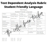 Student Friendly Language TDA Rubric