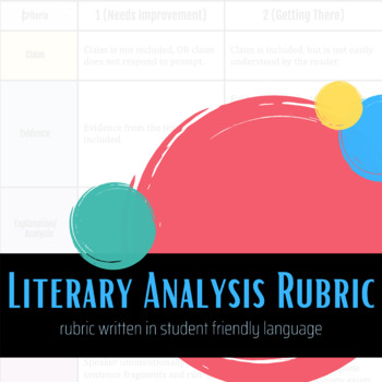Preview of Student Friendly: Literary Analysis Rubric
