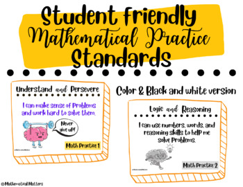 Preview of Student Friendly Math Practice Standard Posters