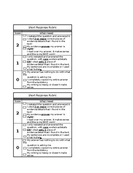 Preview of Student Friendly Version New York ELA Test Short Response Writing Rubric