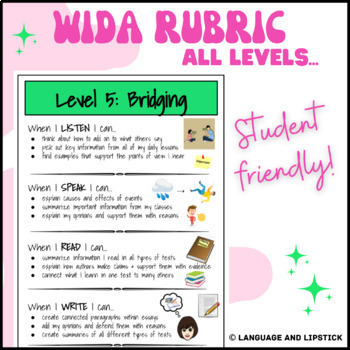 Preview of Student & Kid Friendly WIDA Rubric: Reading, Writing, Speaking & Listening