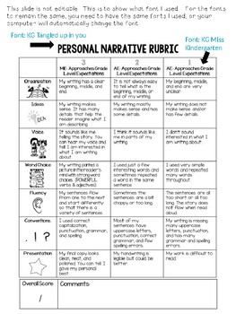 Preview of Student Friendly Writing Rubric 6 Traits Writing Personal Narrative Rubric