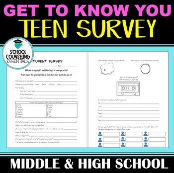 Preview of Student "Get to Know You" Survey- Teacher and Counselor Edition for Teens