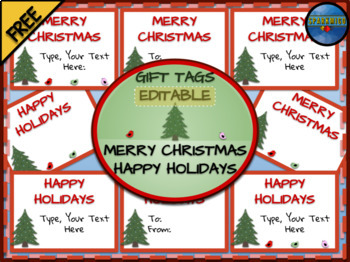 Preview of Student Gift Tags Labels - Merry Christmas & Happy Holidays Freebie EDITABLE