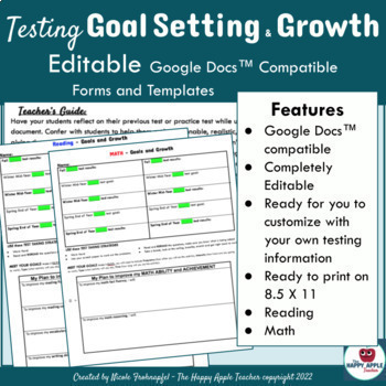 Preview of Student Goal Setting Template & Growth EDITABLE Google Docs™ form for Testing