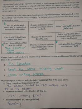 Preview of Student Goal Setting/Time Management Check In Form