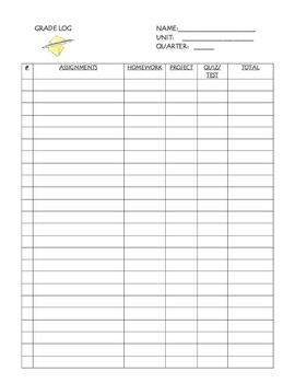 Student Grade Log for Binder (Organizational tool) by Dedicated Teacher 317