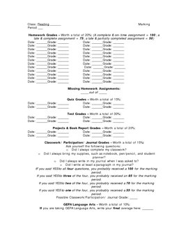 Preview of Student Grade Recording Sheet - Middle/High School