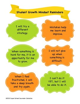 Student Growth Mindset Reminders by Counseling By the Sea | TPT