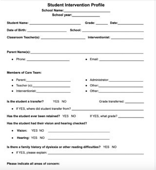 Preview of Student History/Intervention/Referral Forms OG