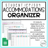 Student IEP/504 Accommodations At A Glance Organizer Sheet