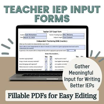 Preview of Teacher IEP Input Forms & Questionnaires- Present Level Surveys- Fillable PDFs