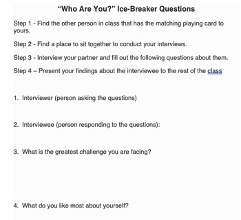 Preview of Student-Partner Ice-Breaker Interview Questions
