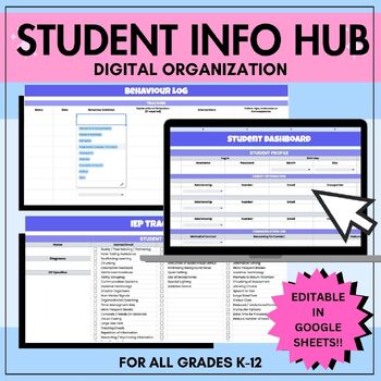 Preview of Student Info HUB - Digital Organization | EDITABLE